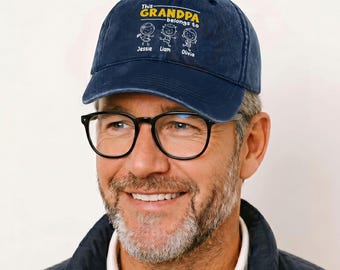 Gorra de béisbol personalizada para abuelo, con los nombres de los nietos bordados, de algodón lavado.