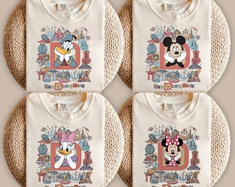 Camiseta retro con firmas de Mickey y sus amigos, camiseta con personajes de globos de Disney, regalo mágico de Mickey y compañía, camiseta familiar a juego de Disney