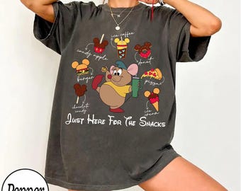 Camiseta "Just Here For The Snacks", Camiseta de Gus Gus Mouse de Disney, Camiseta para viaje a Disneyland 2026