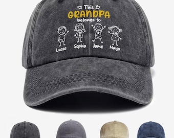 Custom This Grandpa Belong To Washed Mesh Cap, Custom Grandkids Name Cap, Gift For Grandpa, Father's Day Gift
