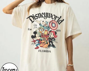 Camiseta vintage de Disney World de 1971, Florida, Camiseta de Mickey y sus amigos de Los Vengadores, Camiseta de viaje a Disneyland 2026