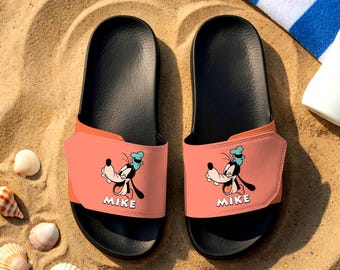 Sandalias con cara de Goofy personalizadas, pantuflas unisex con velcro, Mickey y sus amigos.