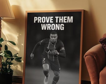 Kylian Mbappe Poster, France Soccer Star, Motivational Wall Art