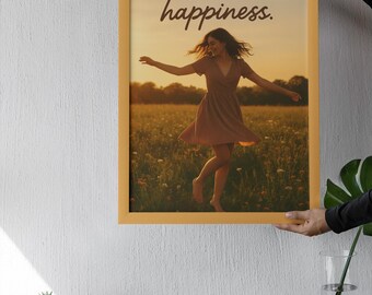 Impresión "Elige la felicidad: campo al atardecer", arte de pared inspirador