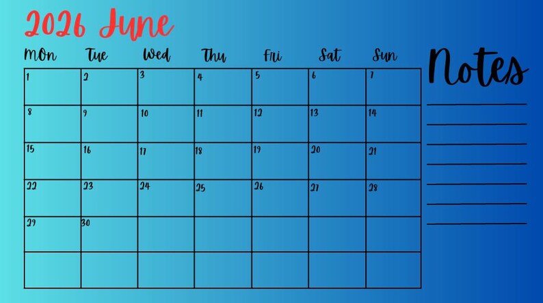 2026 Calendar With Notes Space - Etsy UK