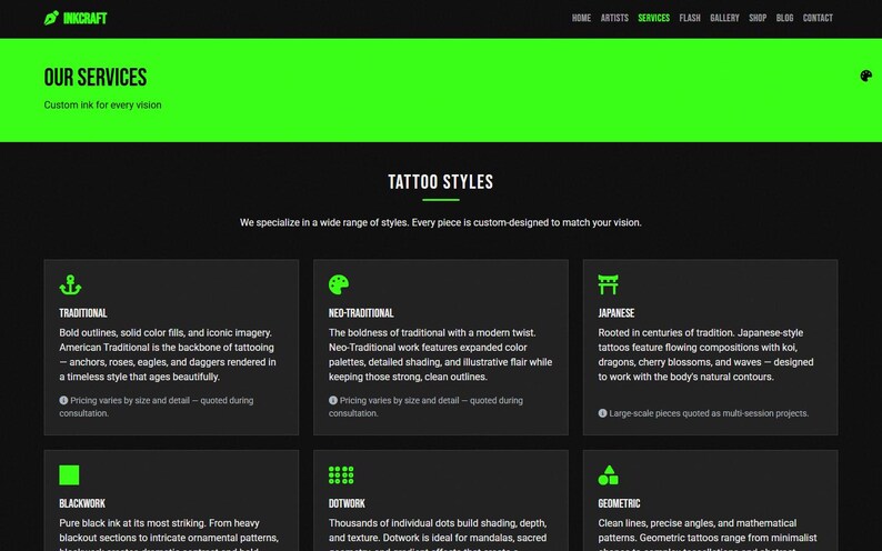 Tattoo Artist Website Template | Dark HTML5 Bootstrap Theme with Portfolio Gallery & Booking Form image 13