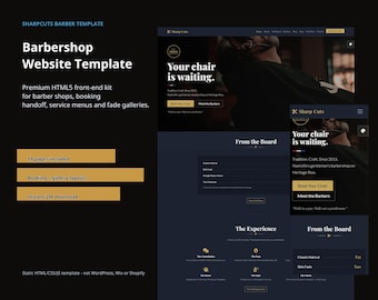 Mall för webbsidor för barbershop | HTML5-tema för barbershop med bokning, Fade-galleri och sidor för herrfrisörer