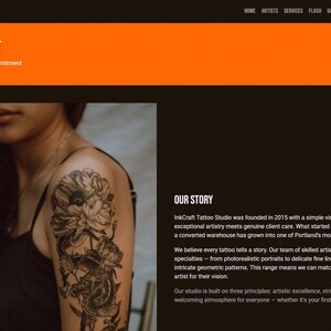 Tattoo Artist Website Template | Dark HTML5 Bootstrap Theme with Portfolio Gallery & Booking Form image 3