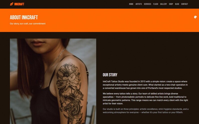 Tattoo Artist Website Template | Dark HTML5 Bootstrap Theme with Portfolio Gallery & Booking Form image 3