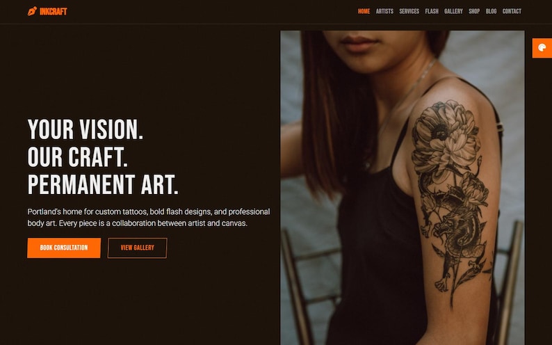 Tattoo Artist Website Template | Dark HTML5 Bootstrap Theme with Portfolio Gallery & Booking Form image 1