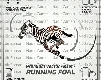 Running Zebra Illustration, AI file, PNG, JPG, svg