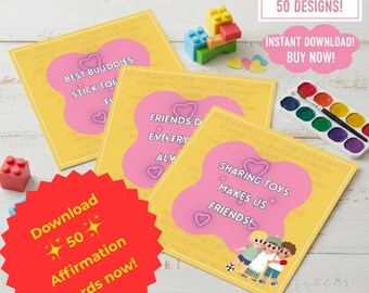 50 Kinder Freundschaft Zitate Printable Affirmation Karten | 4-6 Wort Positive Botschaften für Klassenzimmer Dekor