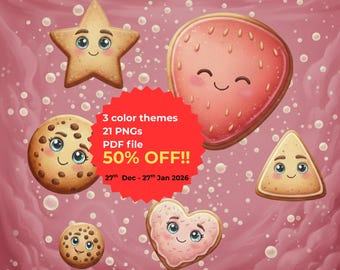 Wunderliches Cookie & Celestial Digital Art Bundle | 3 Farbthemen: Blau, Tee, Soft Rose