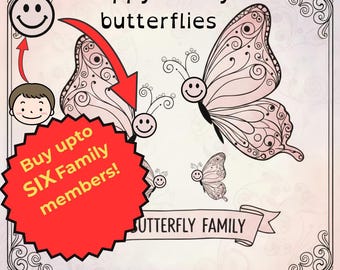 Benutzerdefinierte Schmetterlingsfamilie Art Bundle (3-6 Mitglieder) - Personalisiert Pink & Schwarz