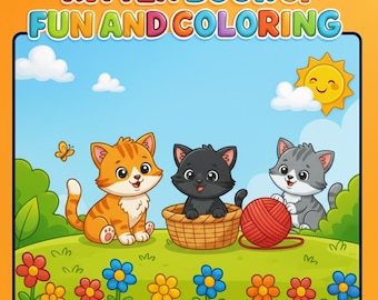 Kätzchen Malbuch für Kinder Ausdruckbare Aktivität Seiten Spaß Katze Themen Kleinkind Geschenk