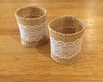 100 Rustic Hessian & Lace Napkin Rings for wedding table decor