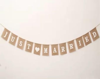 Rustic "Just Married" Jute Bunting Banner