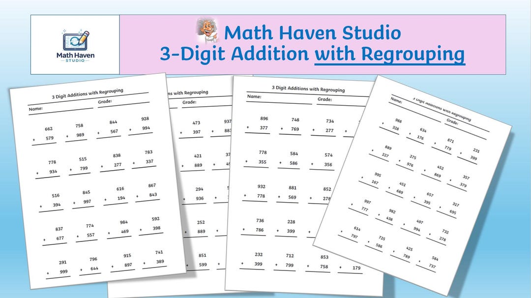 3-digit Addition With Regrouping Worksheets | Grades 3-4 (PDF Download ...