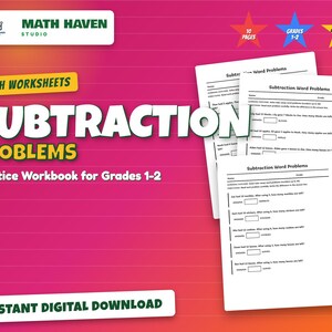 Substriktionsprobleme Arbeitsblätter | Klasse 1-2 Mathematik | 10 Seiten Arbeitsheft | Homeschool & Klassenzimmer Üben