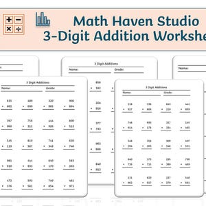 Hojas de trabajo de suma de 3 dígitos / Práctica de matemáticas con reagrupación (Descargar PDF)