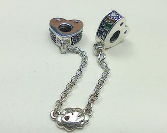pandora s925 silver signed safety chain screw thread zirconia heart charm