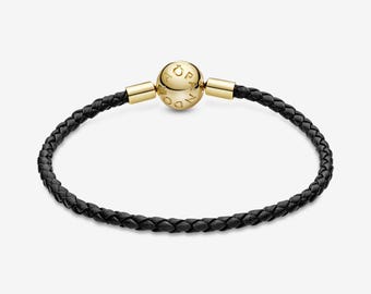 パンドラ モーメンツ ブラックレザー編み込みブレスレット