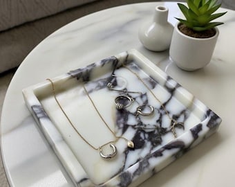 Handmade Square Marble Tray, Minimalist Vanity Organizer