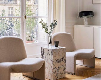 Handmade Marble Coffee Table – Modern Sculptural Natural Stone Side Table – Luxury Minimalist Home Decor