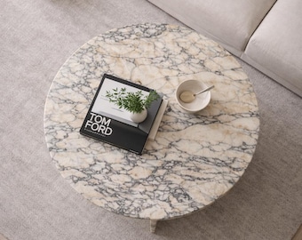 Handmade Round Natural Marble Coffee Table, Luxury Modern Living Room Furniture