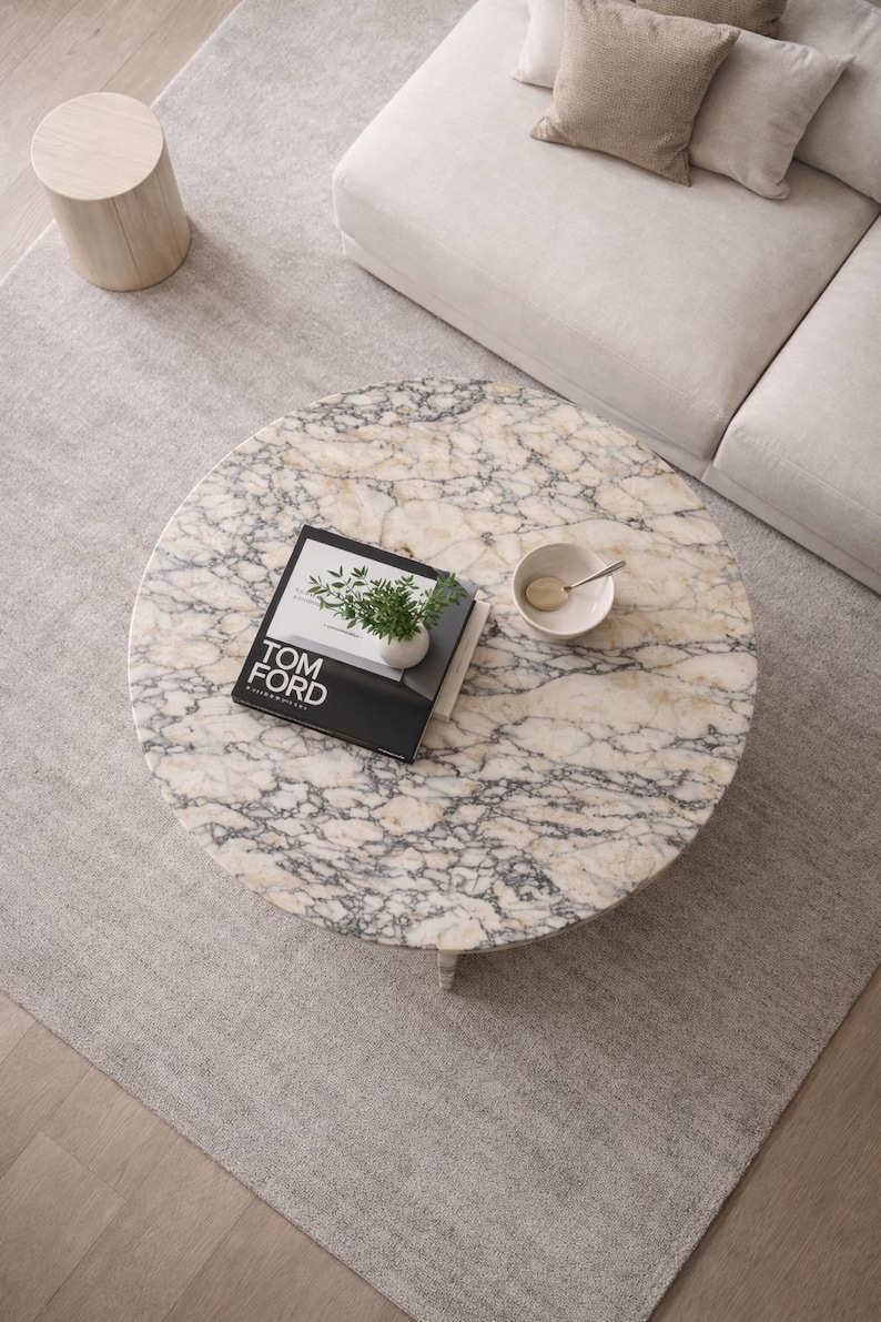 Handmade Round Natural Marble Coffee Table, Luxury Modern Living Room Furniture bild 1