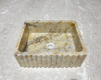 Custom Size Handcarved Calacatta Gold Marble Sink – Luxury Natural Stone Design