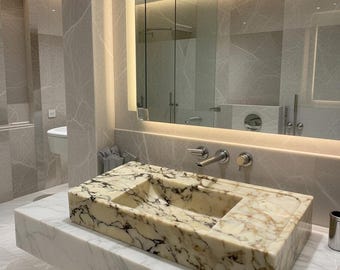 Calacatta Marble Sink, Custom Size Bathroom Basin, Handmade Natural Stone Sink