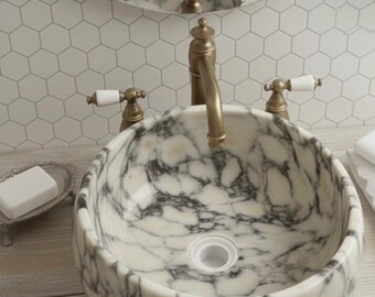 Calacatta Marble Sink, Custom Size Bathroom Basin, Handmade Natural Stone Sink