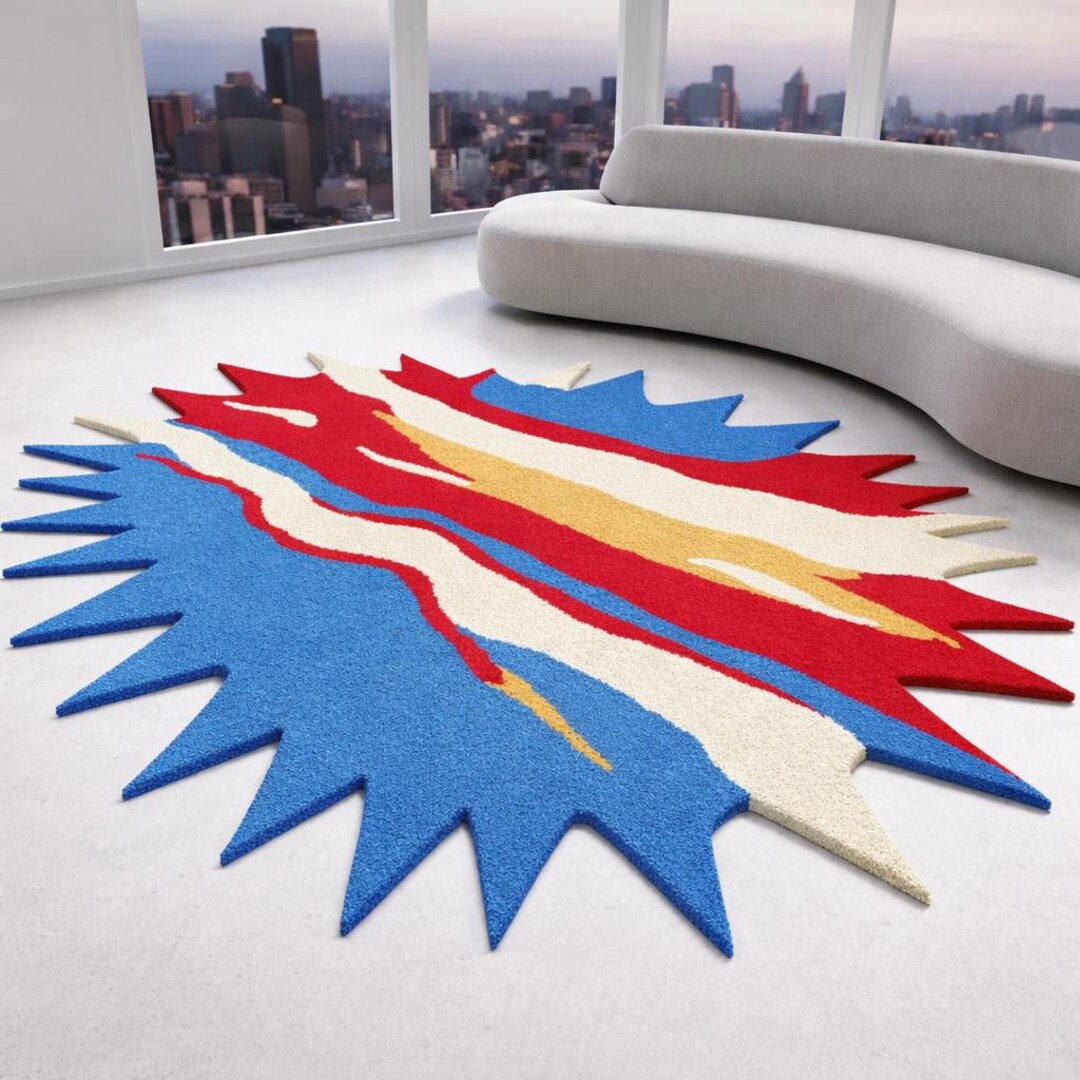 Colorful Starburst Area Rug Modern Abstract Explosion Rug Red Blue ...