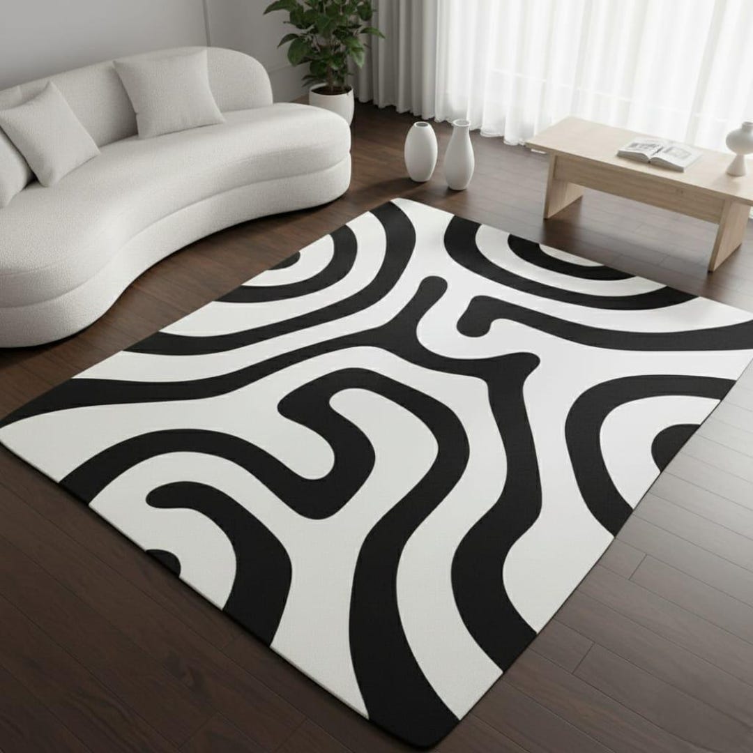 Modern Black and White Abstract Rug, Minimalist Geometric Runner - Etsy