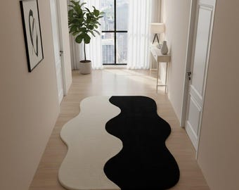 Alfombra abstracta moderna en blanco y negro, alfombra orgánica irregular