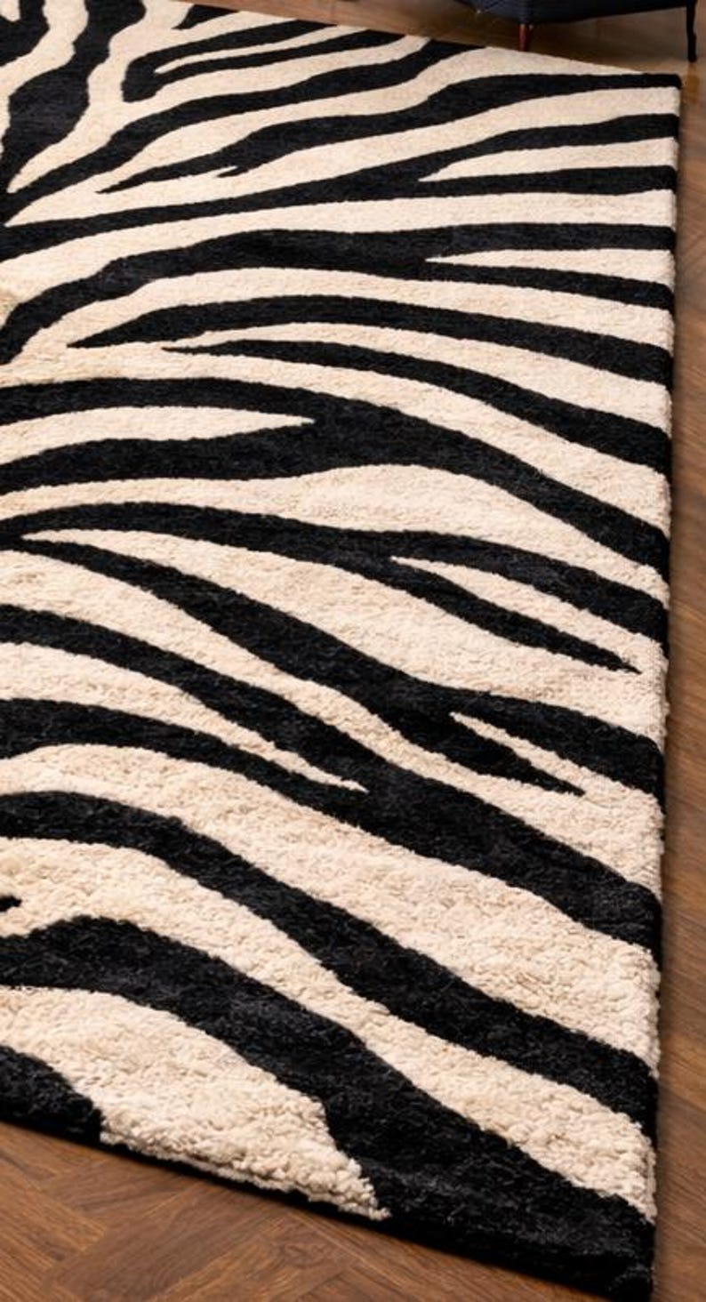 Black Cream Zebra Print Area Rug, Modern Safari Style Carpet - Etsy