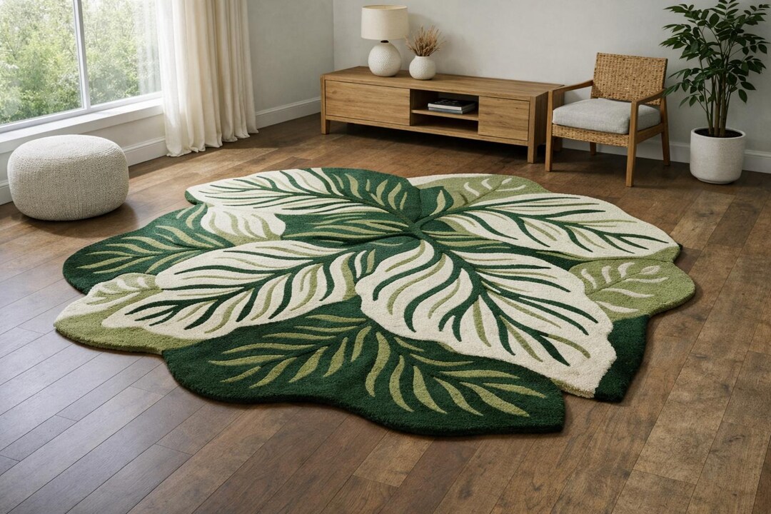Hand Tufted Green and White Abstract Rug, Wavy Organic Shape - Etsy