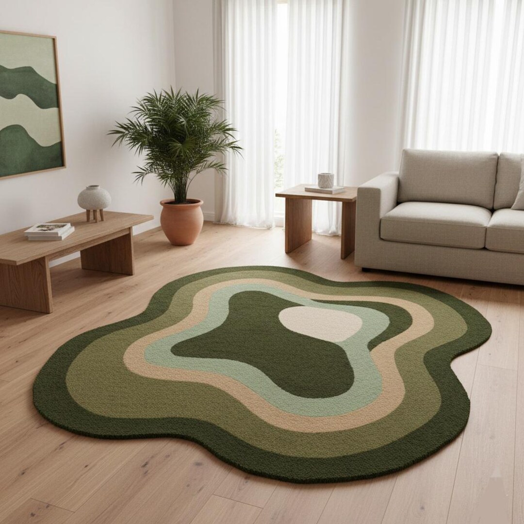 Patterned Green Rug Abstract Design Abstract Green Area Rug | Hand Tufted Organic Rug - Etsy