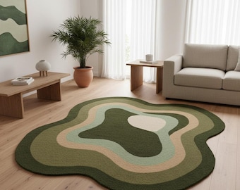 Abstract Green Area Rug | Hand Tufted Organic Rug