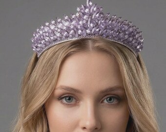 Lilac Crystal Bridal Tiara – Elegant Wedding Headpiece, Princess & Quinceañera Crown