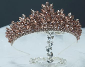 Crystal Bridal Tiara, Princess Wedding Crown, Colored Rhinestone Tiara, Prom Tiara, Quinceanera Crown, Special Occasion Hair