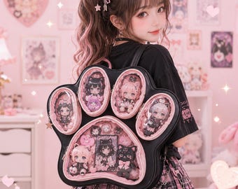 Plecak Paw Ita Bag, torba z nadrukiem Kawaii Anime Pin Display, przezroczysta torba z okienkiem Cat Paw na odznaki, pluszaki i zawieszki