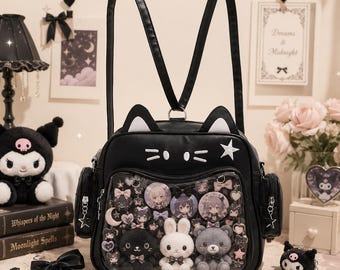 Plecak Kawaii Cat Ita, torebka z przezroczystym okienkiem i ozdobą w kształcie anime, pluszowa lalka na ramię do cosplayu