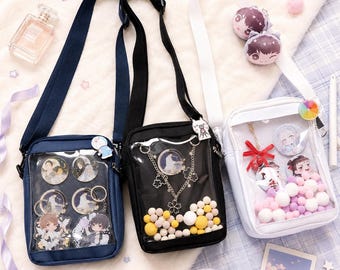 Torba Ita na ramię z przezroczystego PVC z motywem anime, mała torebka na ramię Kawaii na odznaki i pluszowe ekspozytory, płócienna torba Ita z motywem anime