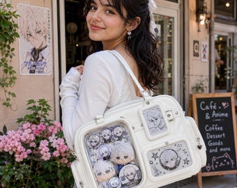 Torba na ramię Ita Bag, torba na lalkę Kawaii, torba z przypinką anime, torba z przezroczystym okienkiem na zawieszki do kartek ze zdjęciami
