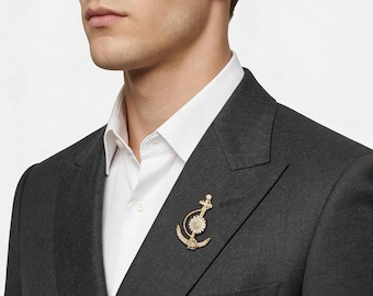 Rotating Anchor Brooch Nautical Gift Good Luck Ship Wheel Pin Gold Plated Boutonniere for Men Women Suits Coats