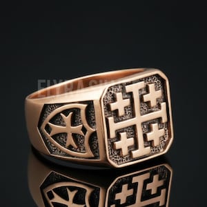 925 sterlingzilveren zegelring Jeruzalem-kruis voor heren | Middeleeuwse ring in kruisvaarderstijl | Handgemaakte religieuze kruissieraden