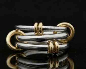 Two-Tone Linked Ring: 18k Gold Filled & Sterling Silver Stacking Band, Interlocking Multi-Band Ring.