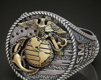 USMC Marine Corps Ring, Semper Fidelis Military Signet for Men, 925 Sterling Silver American Veteran Gift